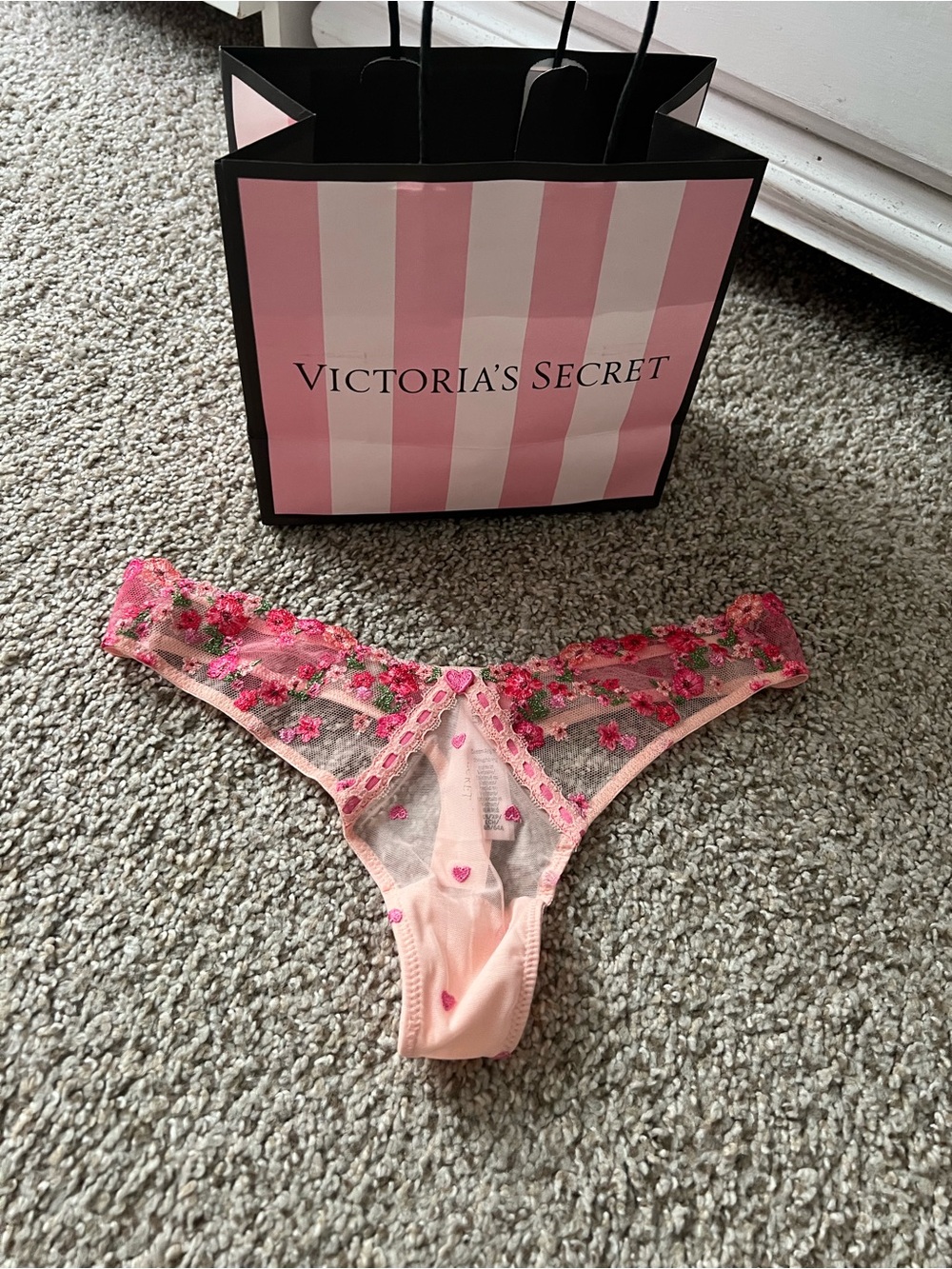 Victoria's Secret Pink & Hot Pink Embroidered Floral Thong
